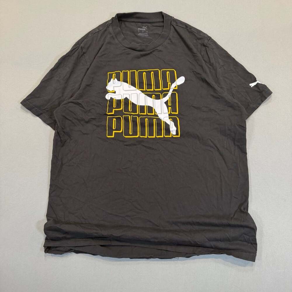 Puma Graphics T-Shirt Size L Black White Yellow Logo Tee